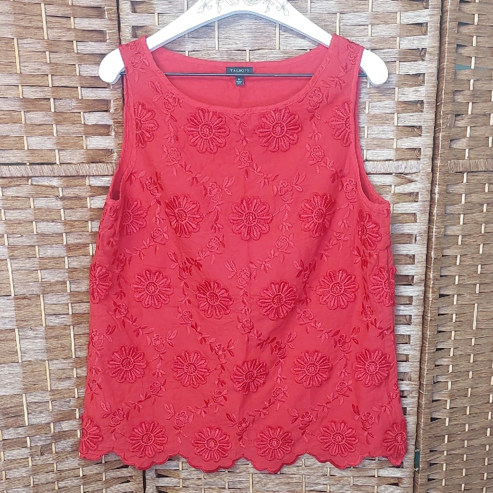 Talbots Red Floral Embellished Sleeveless Top Medium - Picture 3 of 14